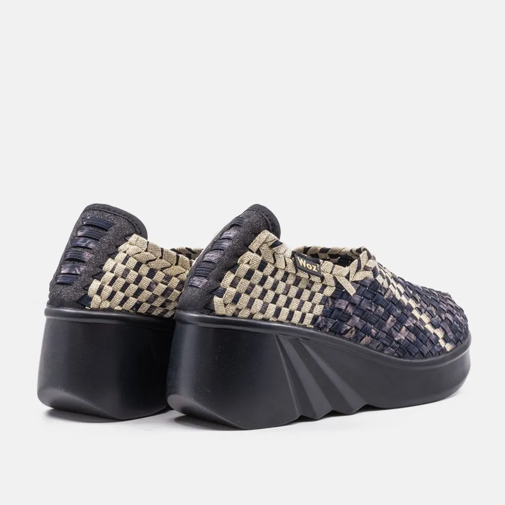 Arezzo Dark Gray and Gold Wedge