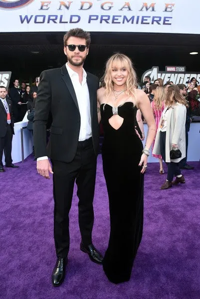 Black Miley Cyrus Velvet Front Cutout Strapless Dress Sequins Prom Celebrity Formal Dress Premiere of 'Avengers Endgame