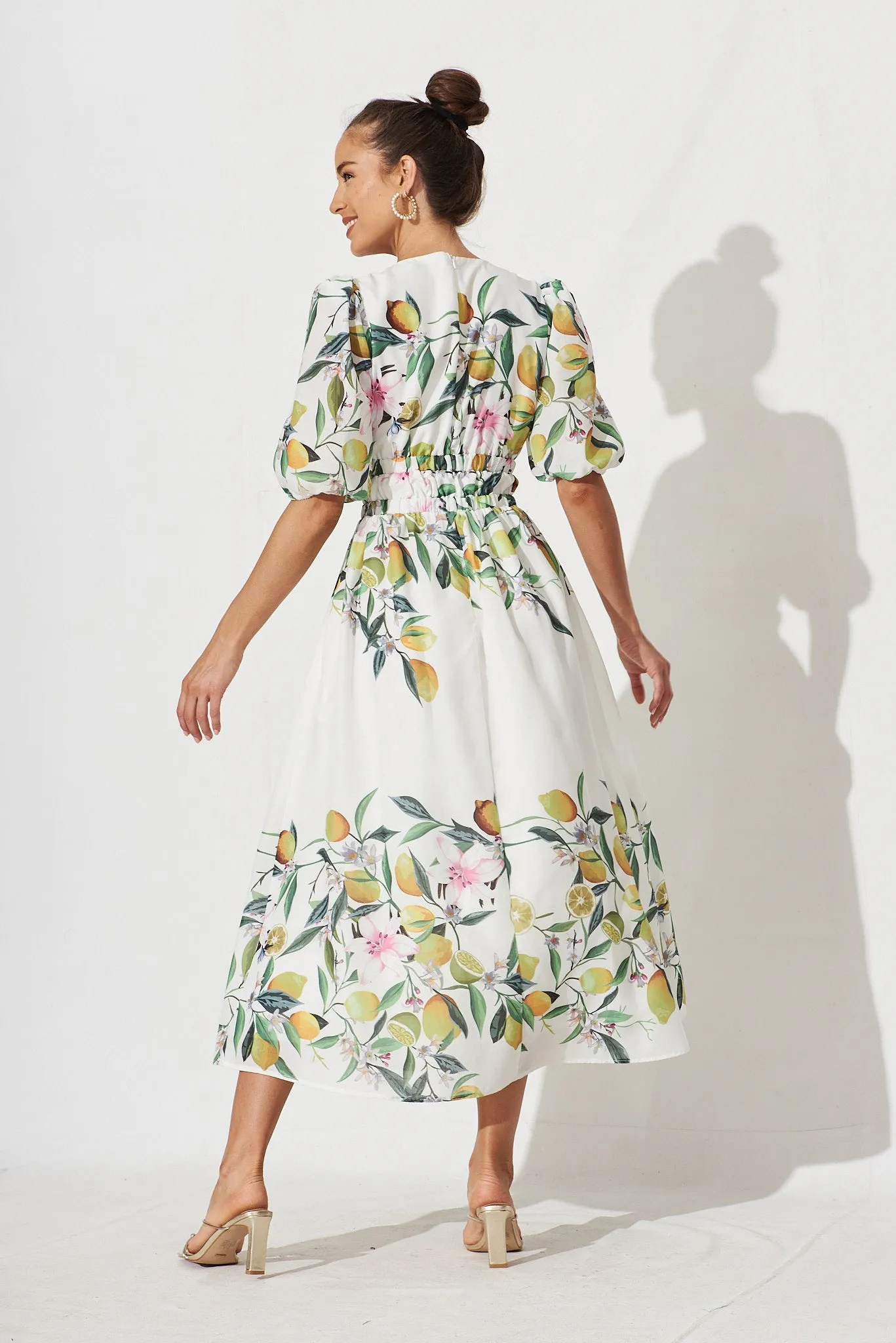 Camille Maxi Dress In White With Yellow Print