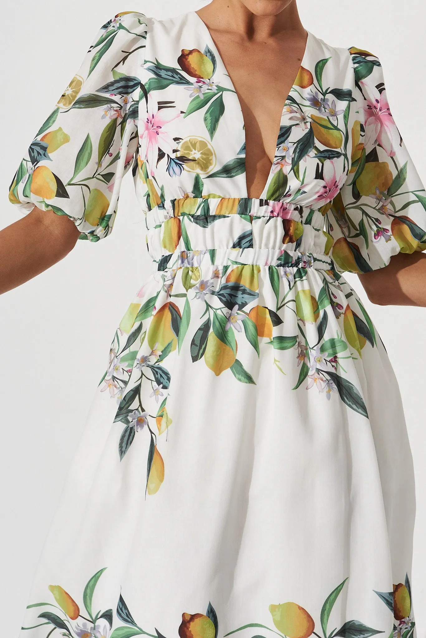 Camille Maxi Dress In White With Yellow Print