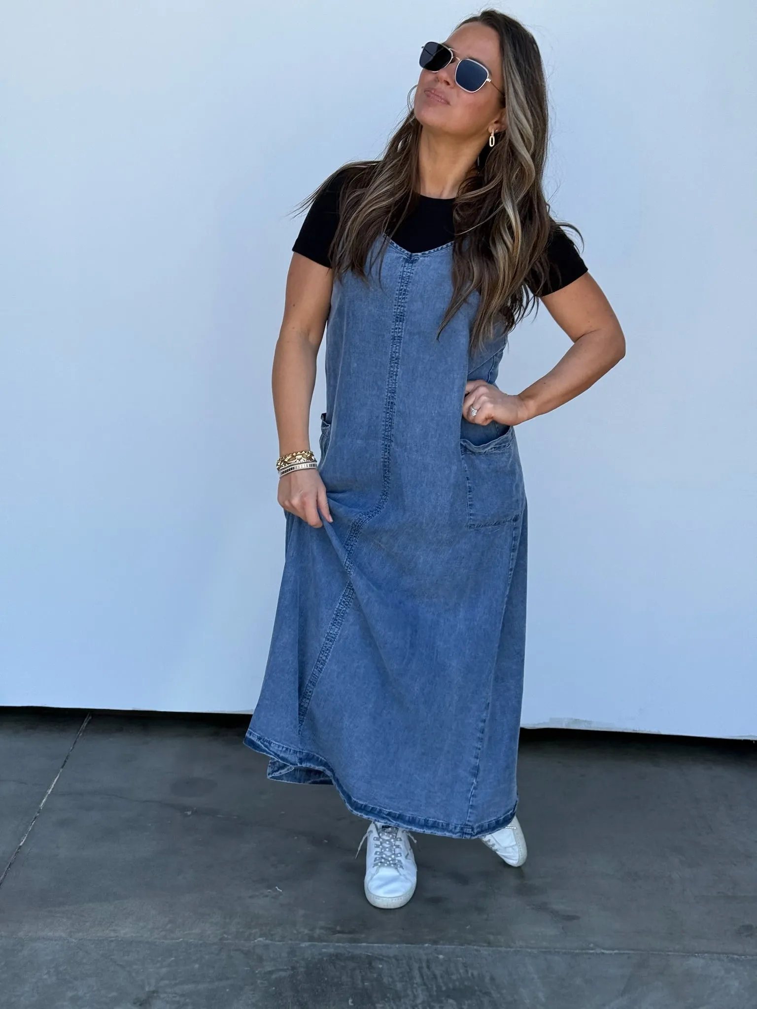 Denim Pocket Overall Dress