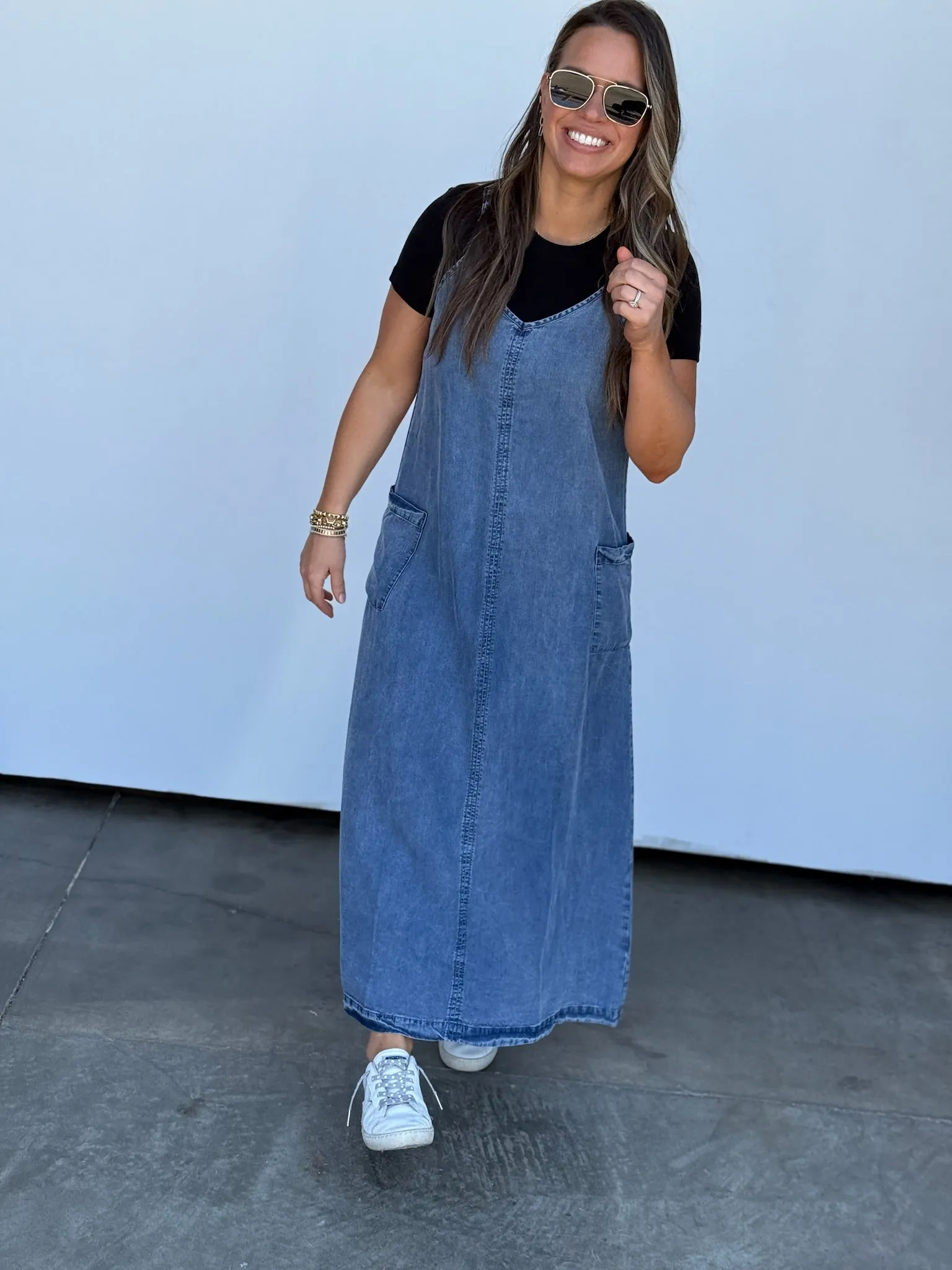Denim Pocket Overall Dress