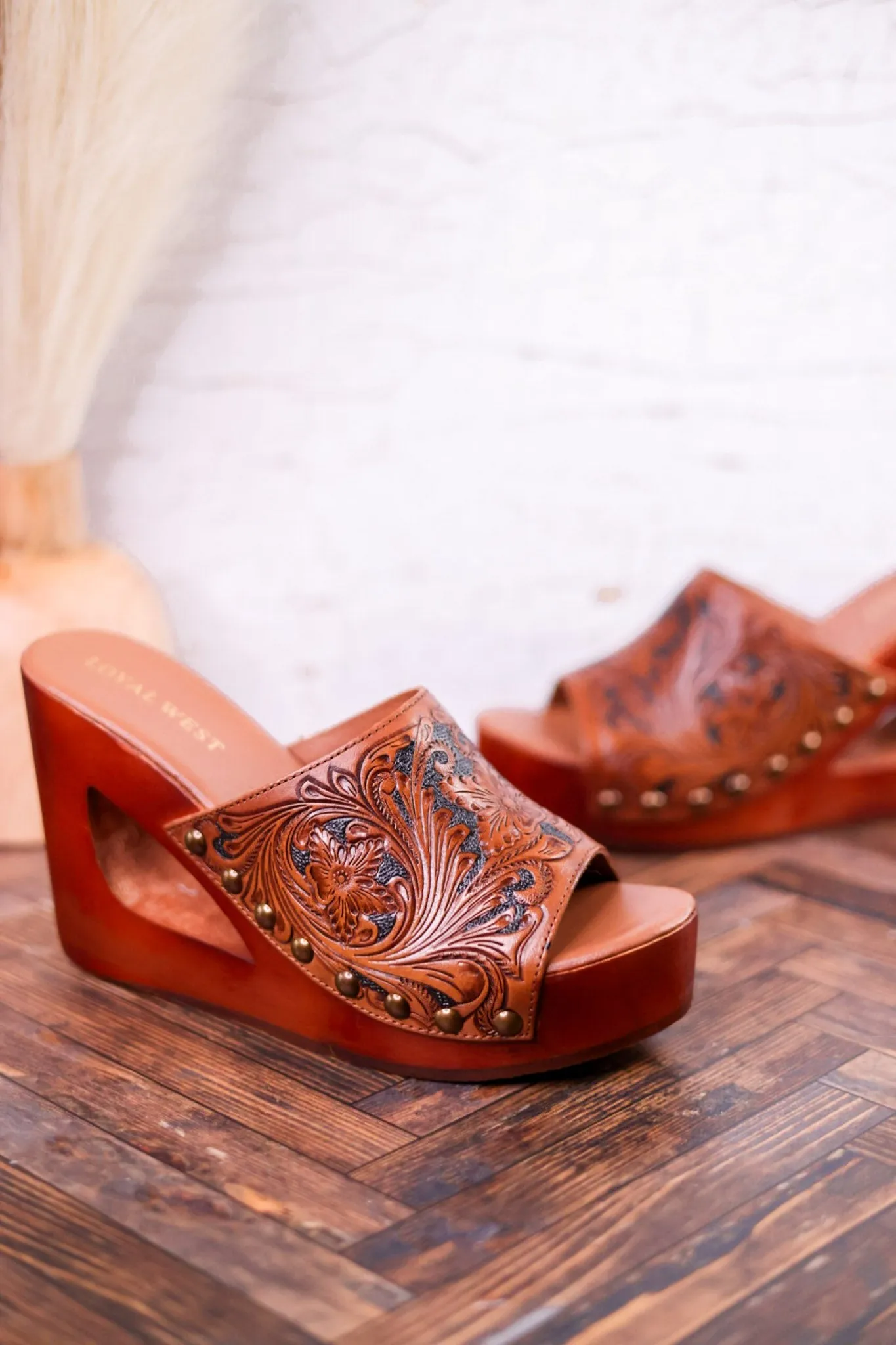 Desert Wanderer Tooled Leather Wedge Sandals