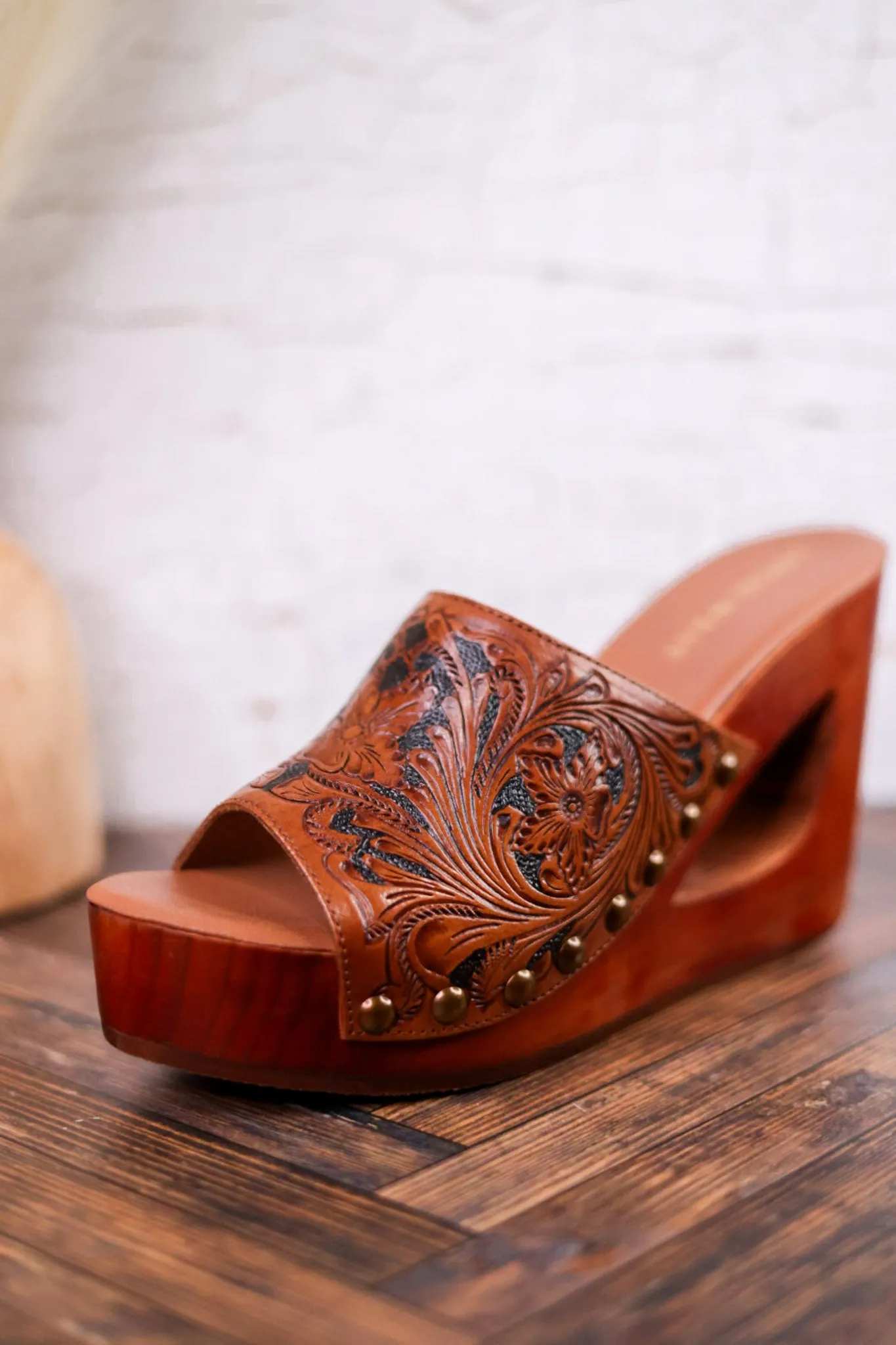 Desert Wanderer Tooled Leather Wedge Sandals