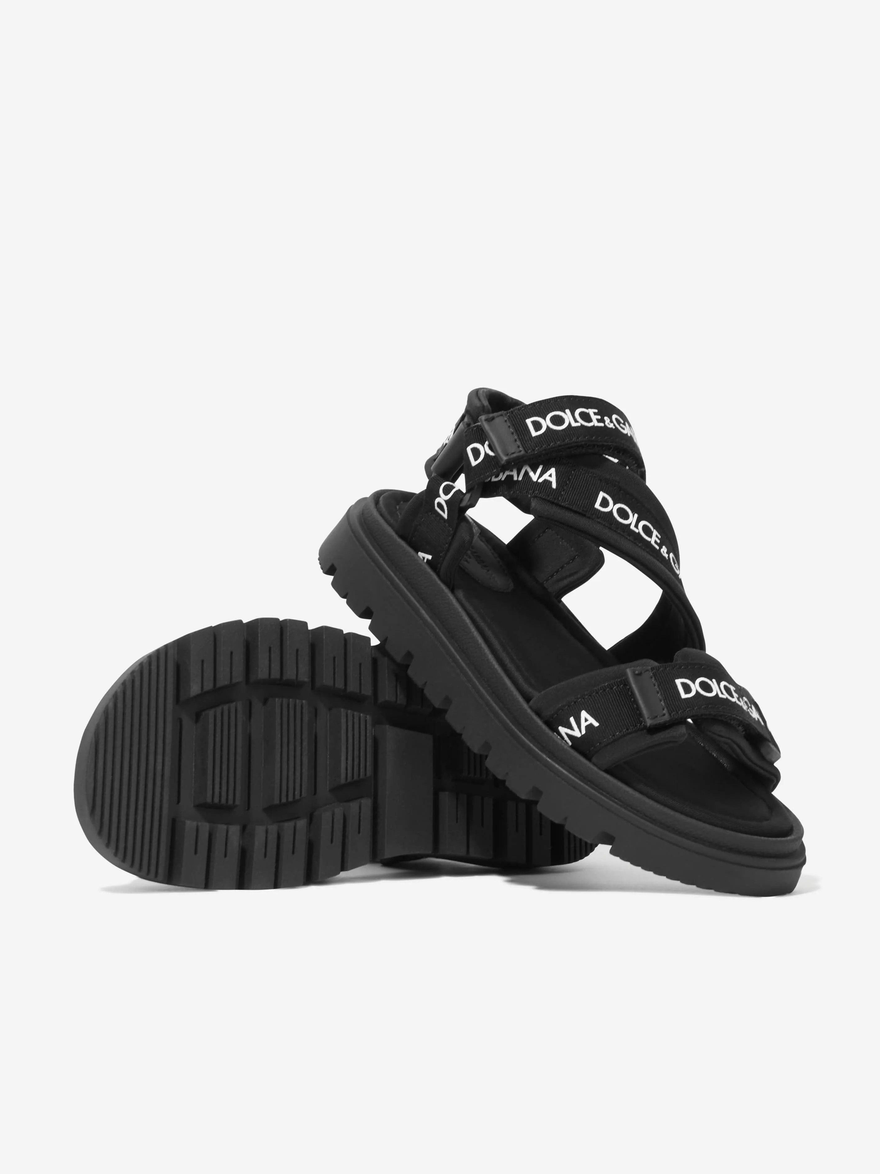 Dolce & Gabbana Boys Technical Fabric Logo Sandals in Black
