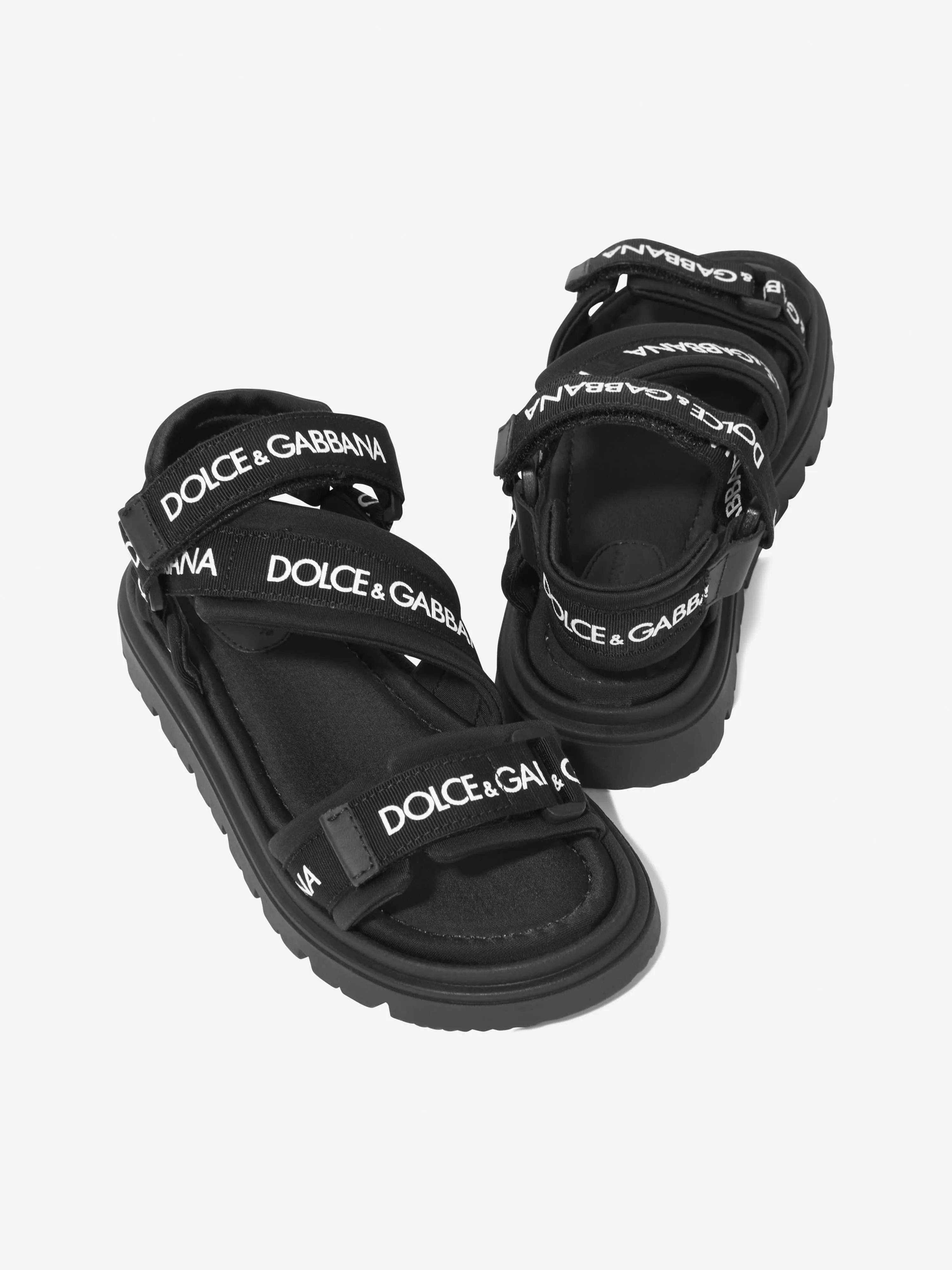 Dolce & Gabbana Boys Technical Fabric Logo Sandals in Black