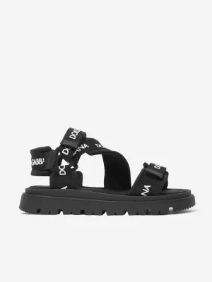 Dolce & Gabbana Boys Technical Fabric Logo Sandals in Black