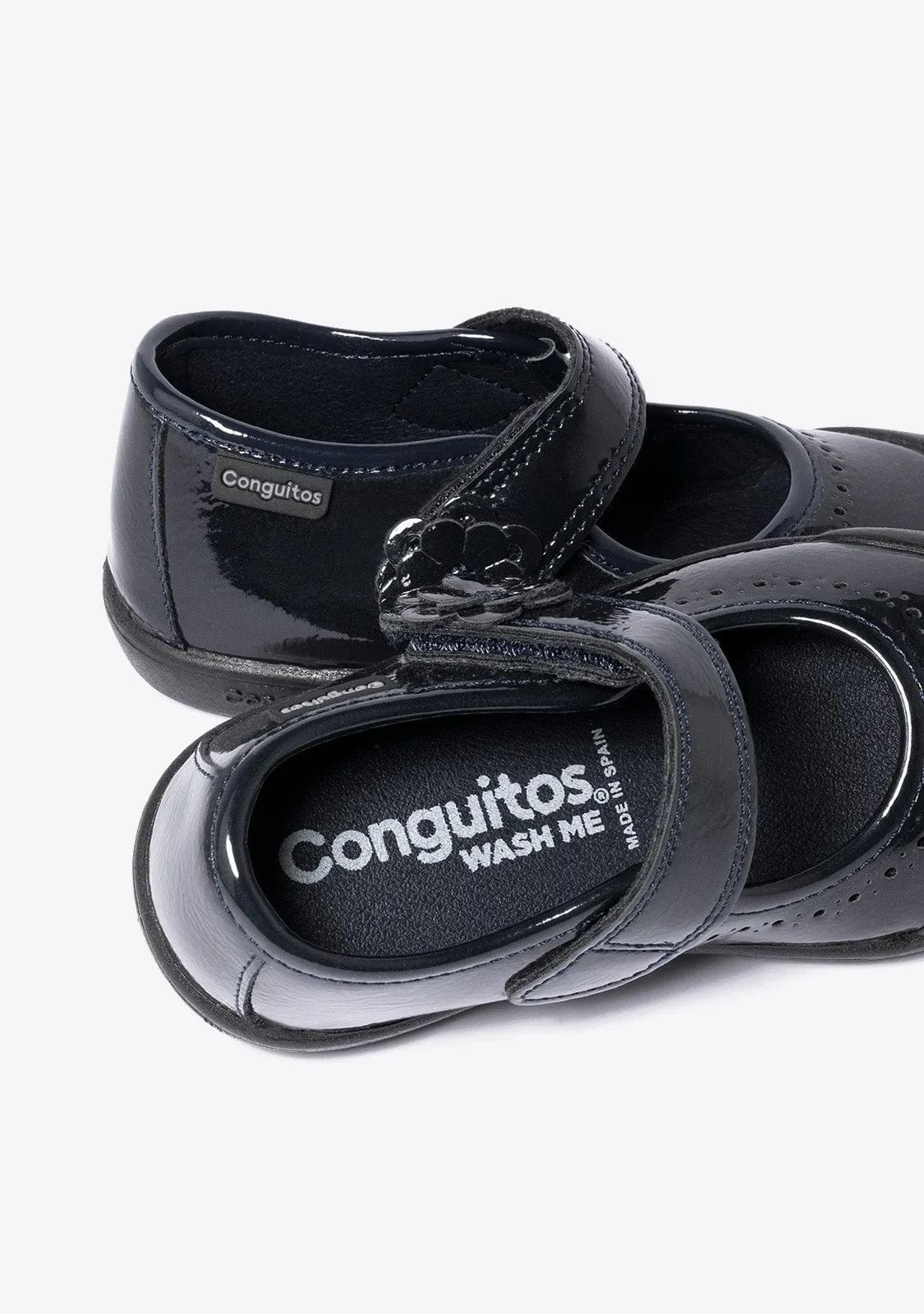 Girl's Navy Washable Patent Leather School Shoes