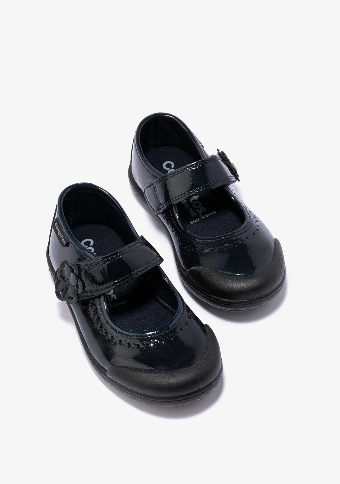Girl's Navy Washable Patent Leather School Shoes
