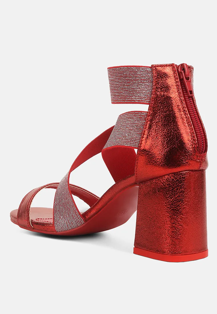 Huskies Metallic Faux Leather Block Heel Sandals by London Rag