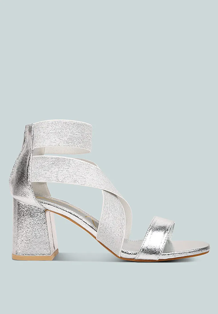 Huskies Metallic Faux Leather Block Heel Sandals by London Rag