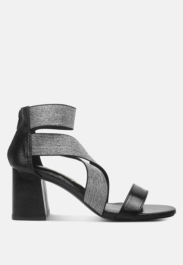 Huskies Metallic Faux Leather Block Heel Sandals by London Rag