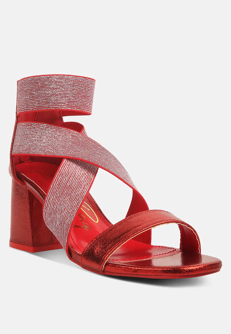 Huskies Metallic Faux Leather Block Heel Sandals by London Rag