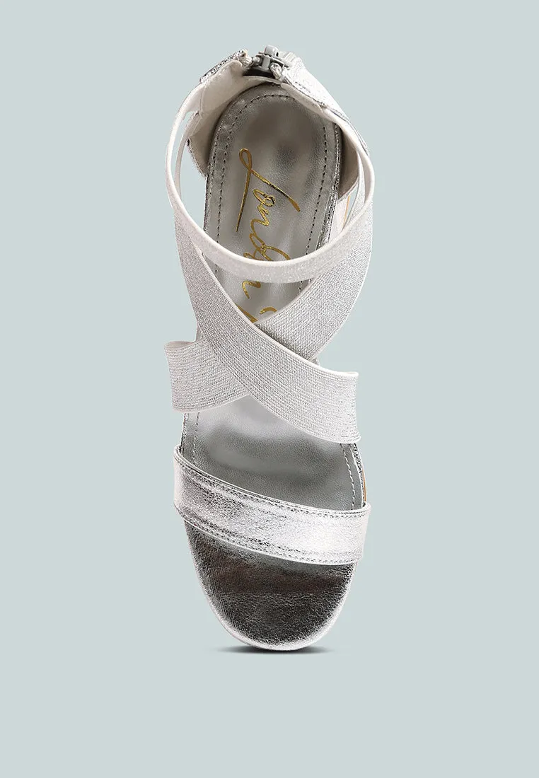 Huskies Metallic Faux Leather Block Heel Sandals by London Rag