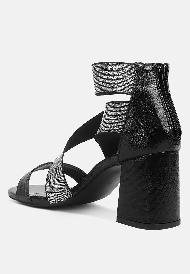 Huskies Metallic Faux Leather Block Heel Sandals by London Rag