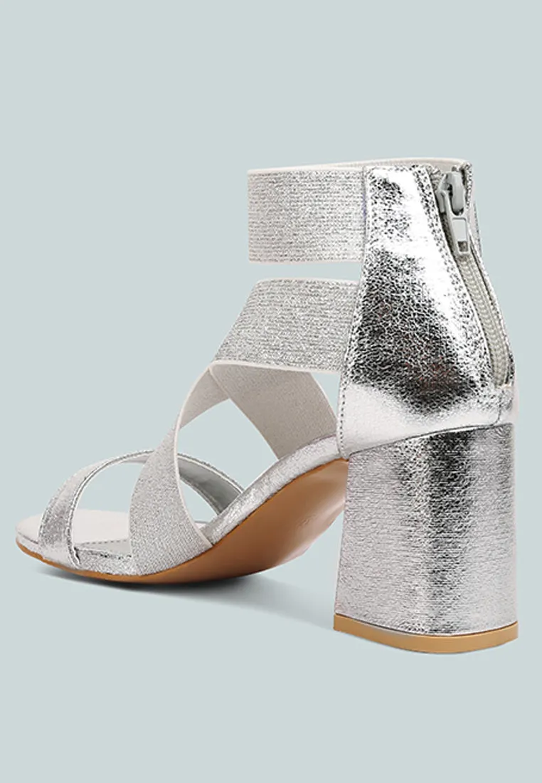 Huskies Metallic Faux Leather Block Heel Sandals by London Rag