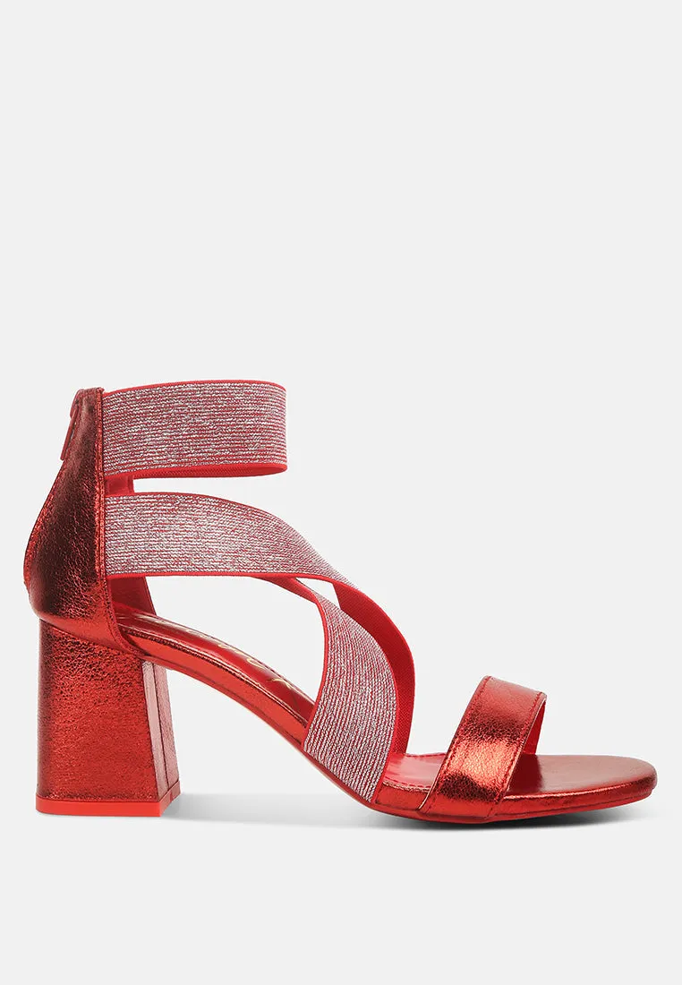 Huskies Metallic Faux Leather Block Heel Sandals by London Rag