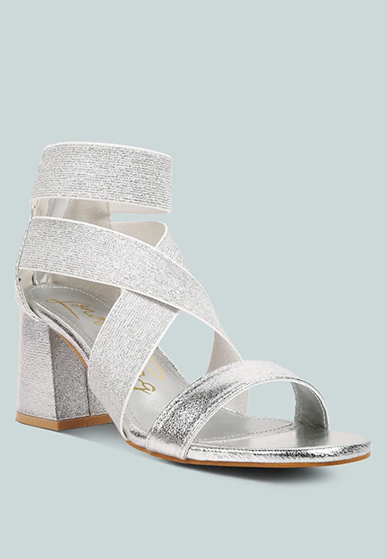 Huskies Metallic Faux Leather Block Heel Sandals by London Rag