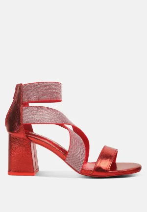 Huskies Metallic Faux Leather Block Heel Sandals by London Rag