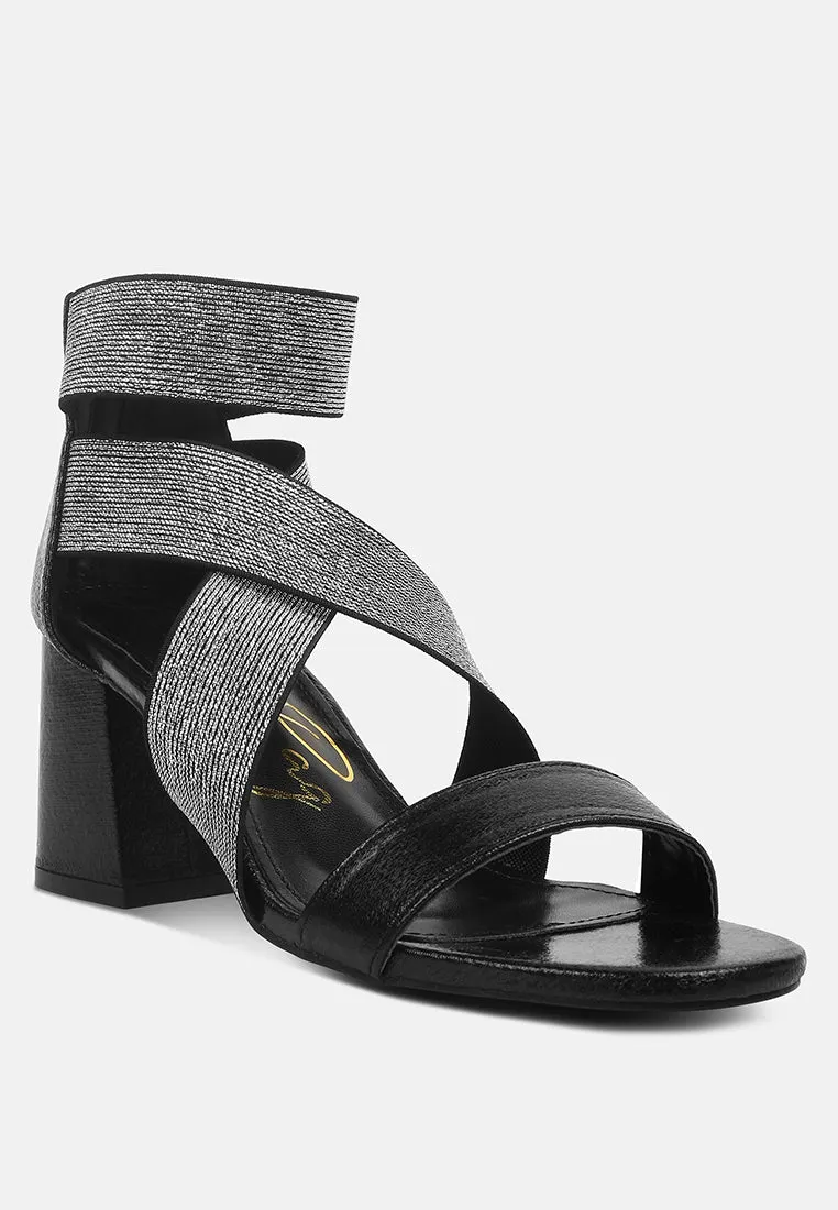 Huskies Metallic Faux Leather Block Heel Sandals by London Rag