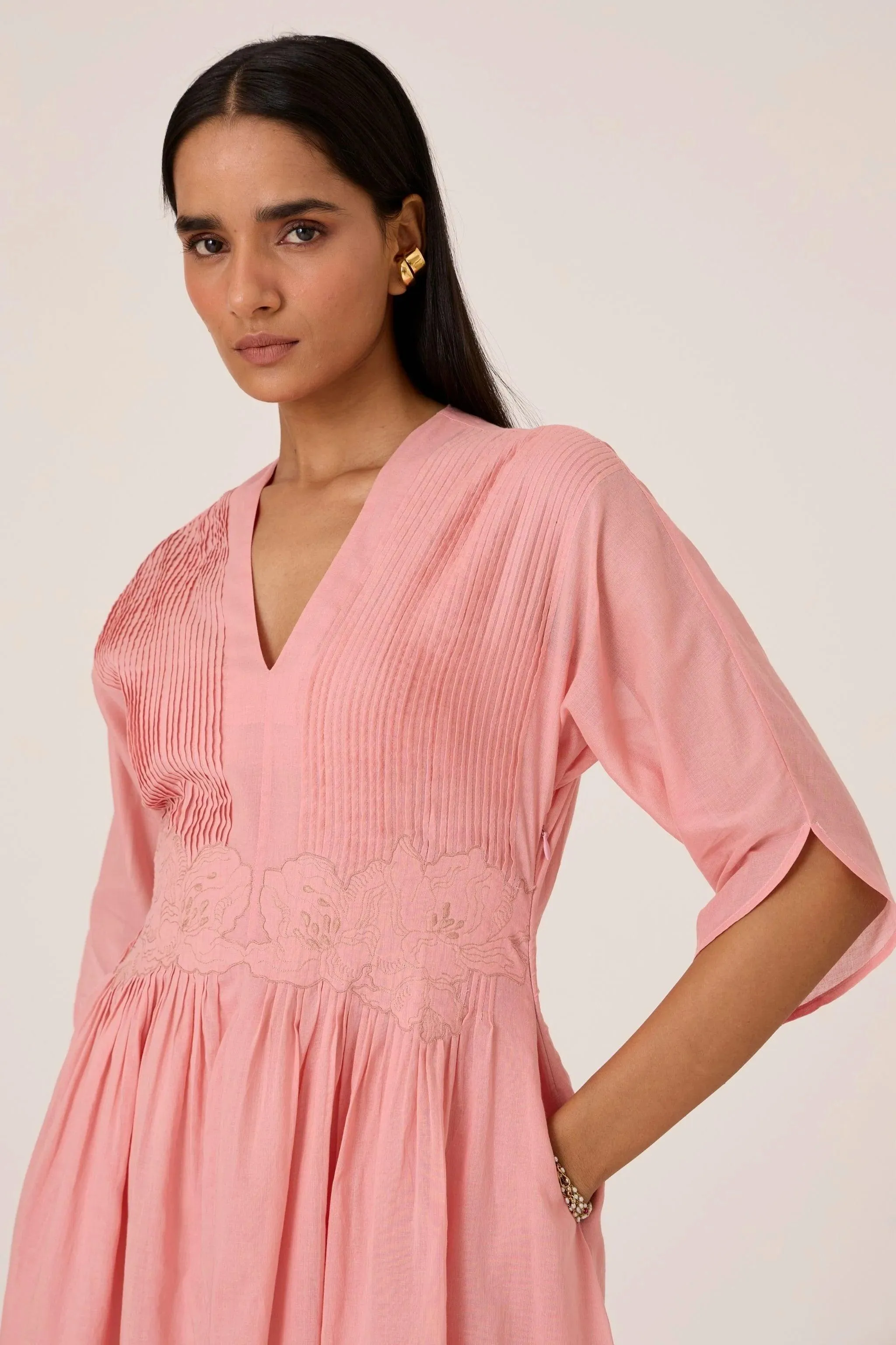 Kamil Pink Embroidered Maxi Dress