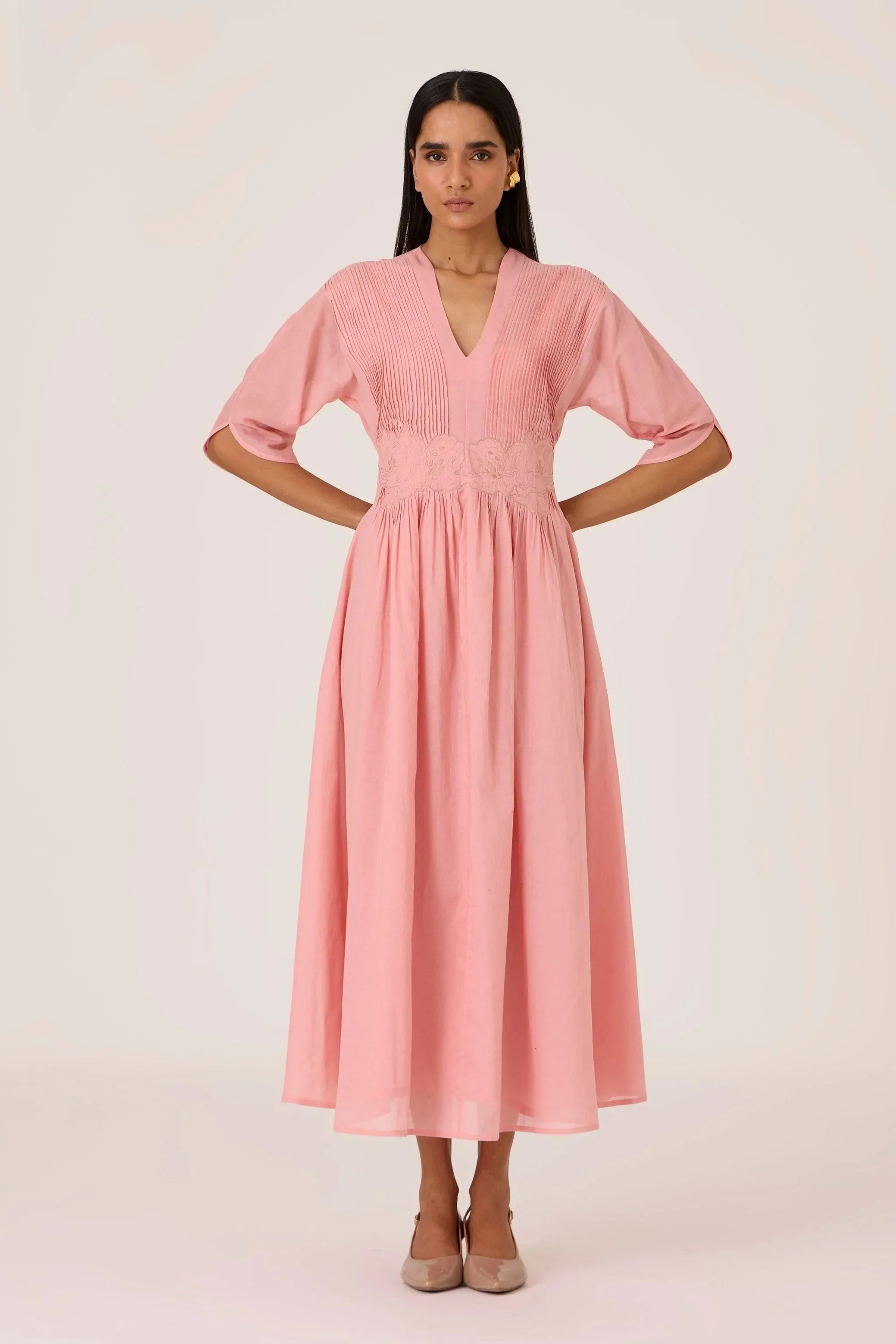 Kamil Pink Embroidered Maxi Dress