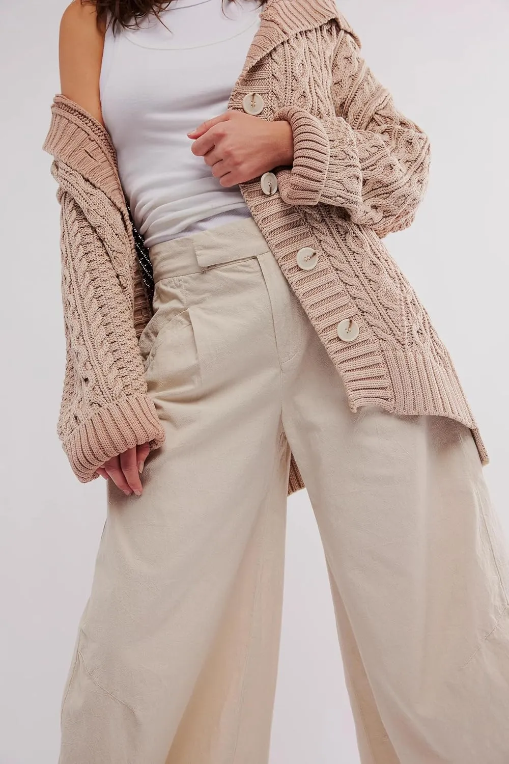 LifeShe Women's Wide Leg Baggy Pants High Rise Barrel Pant Loose Boyfriend Trousers with Pockets