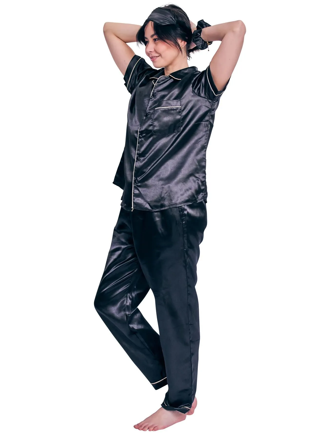 Plain Front Pocket Trim Shirt Drawstring Waistband Co-Ord Set