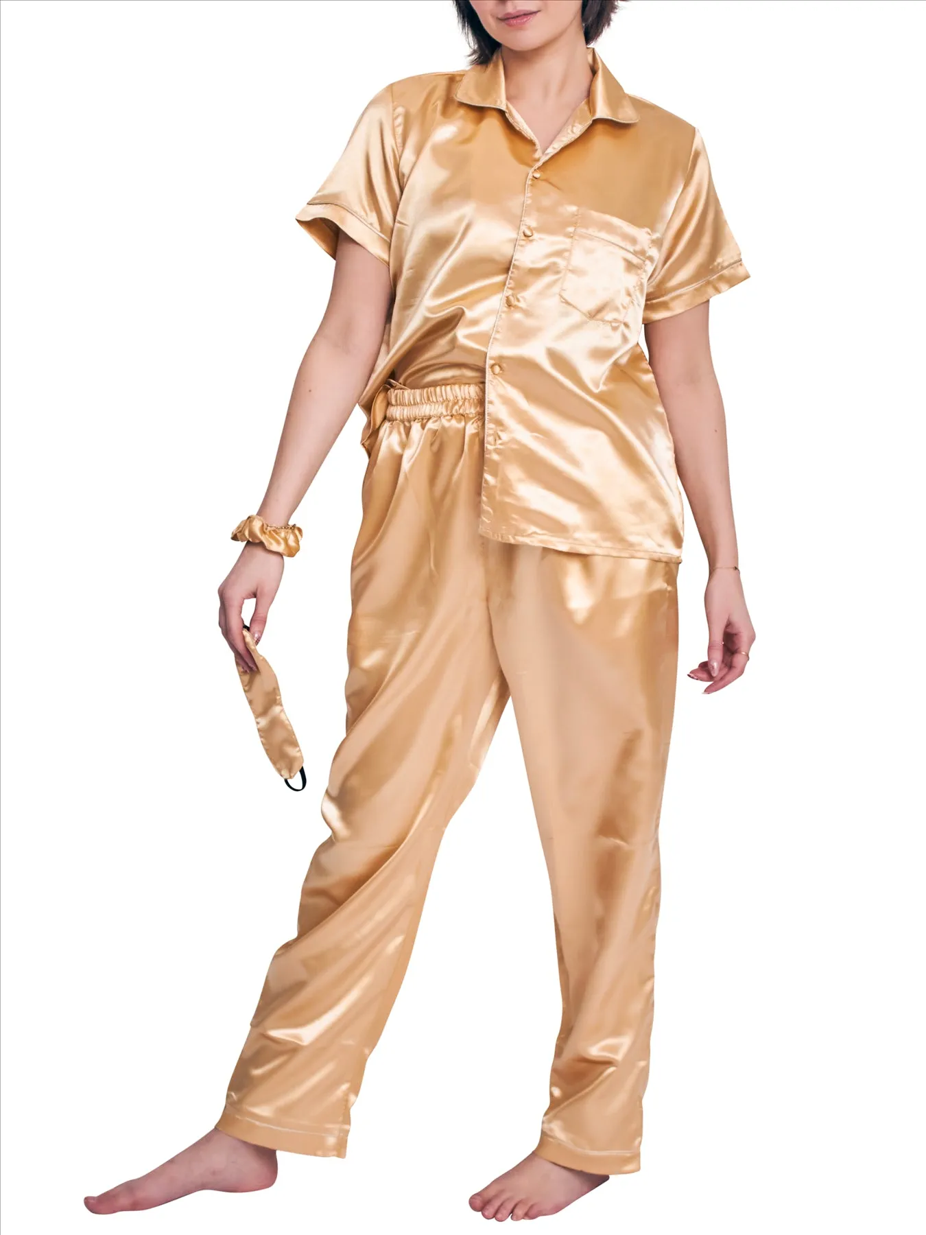Plain Front Pocket Trim Shirt Drawstring Waistband Co-Ord Set