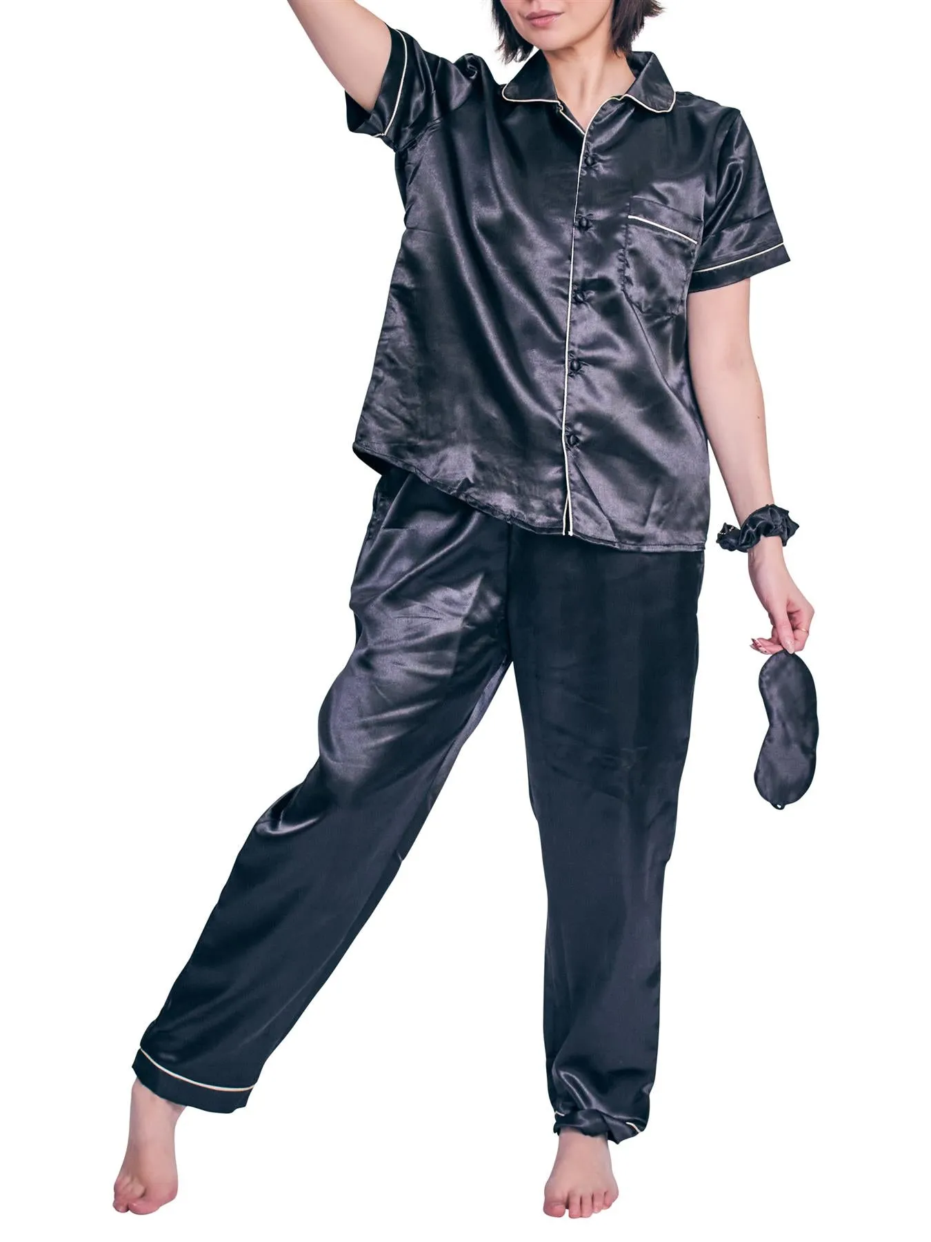 Plain Front Pocket Trim Shirt Drawstring Waistband Co-Ord Set