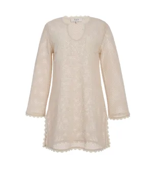 Sally Crochet Long Sleeve Dress in Tan
