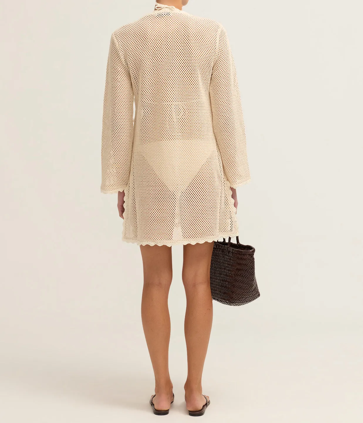 Sally Crochet Long Sleeve Dress in Tan