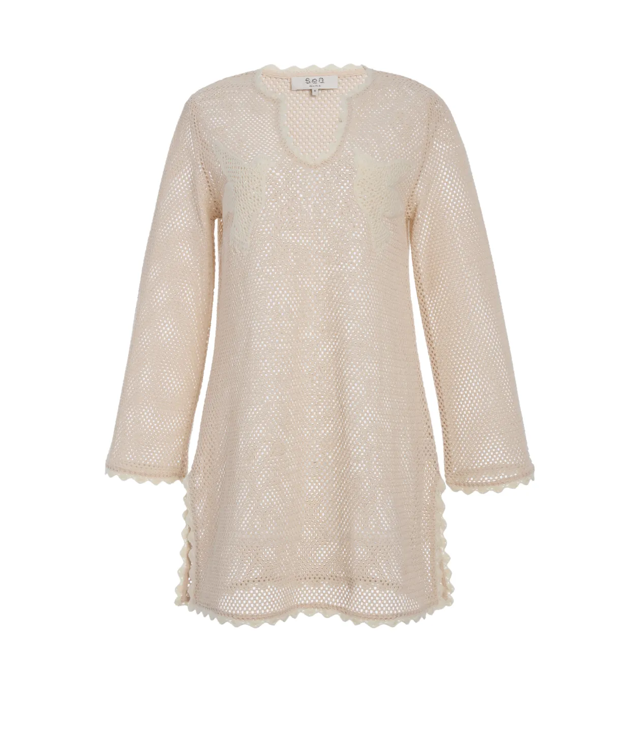 Sally Crochet Long Sleeve Dress in Tan