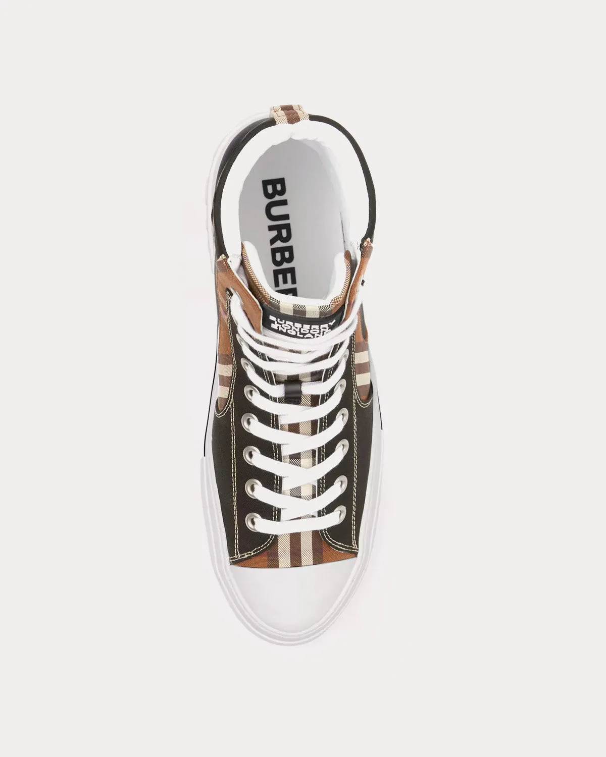 Vintage Check Cotton & Neoprene Black / Dark Birch Brown High Top Sneakers