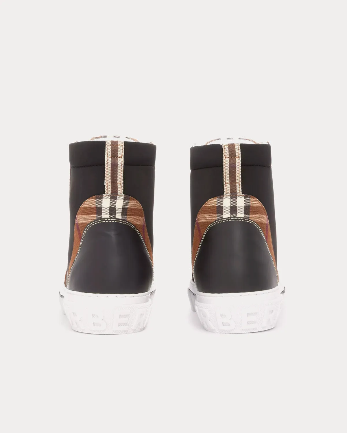 Vintage Check Cotton & Neoprene Black / Dark Birch Brown High Top Sneakers