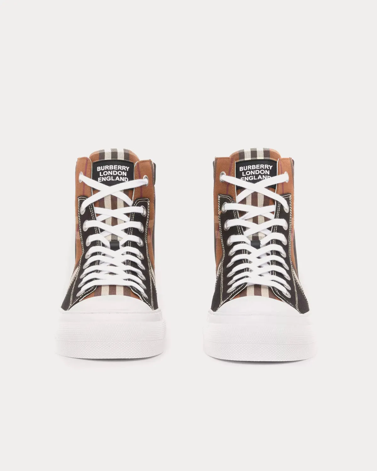 Vintage Check Cotton & Neoprene Black / Dark Birch Brown High Top Sneakers