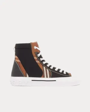 Vintage Check Cotton & Neoprene Black / Dark Birch Brown High Top Sneakers