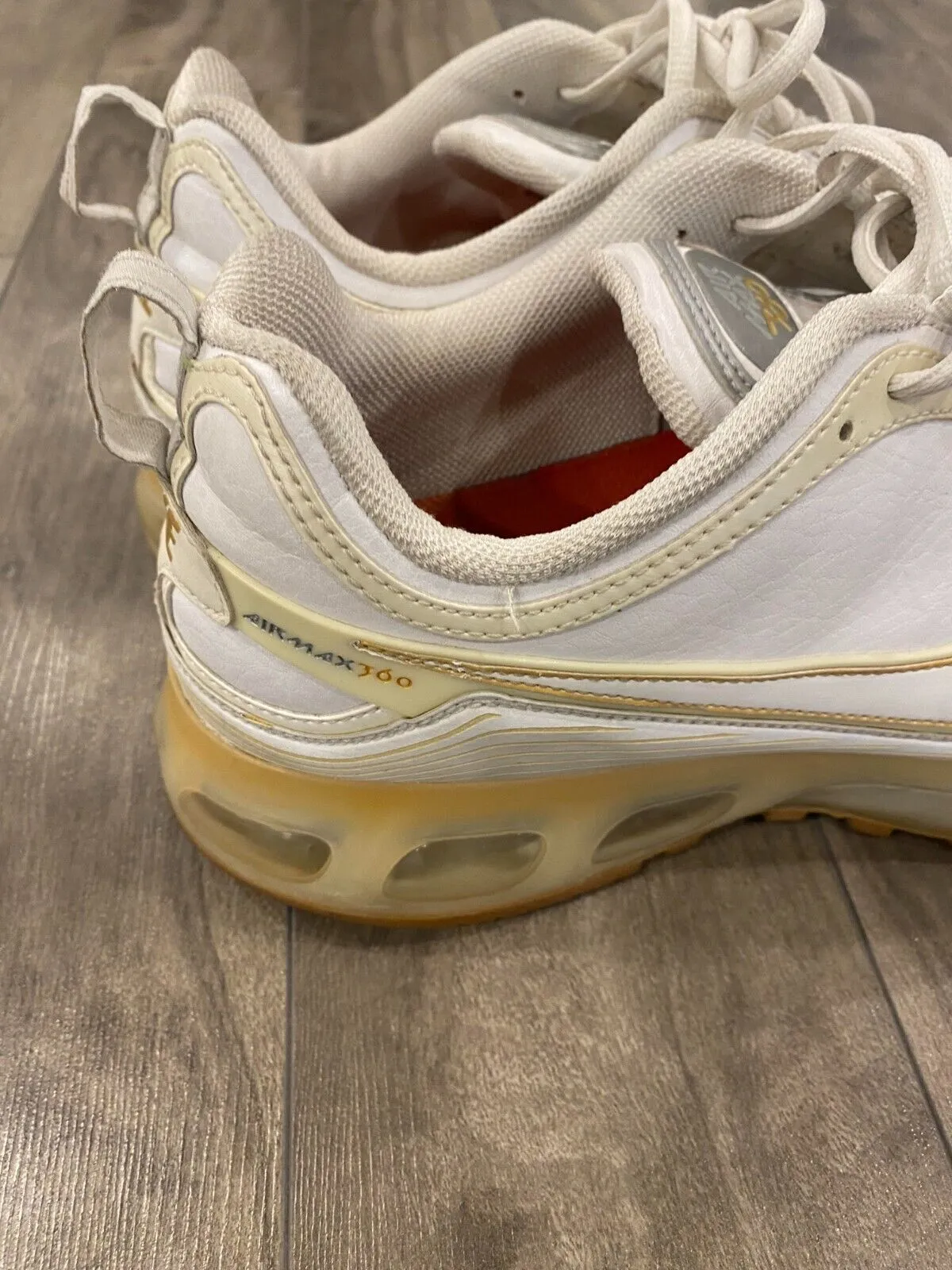 VINTAGE Nike Air Max 360 Shoes Size 12 White Gold Gum Athletic Y2K 315992-171