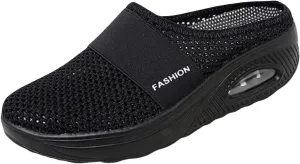 Women's Air Cushioned Arch Support Walking Shoes Mesh Orthopedic Diabetic Slippers Summer Slip-On Mule Sneakers Breathable Slippers Closed Toe Slides Outdoor Going Out Lounge