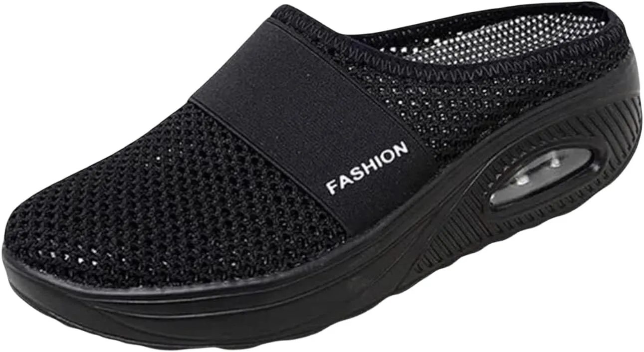 Women's Air Cushioned Arch Support Walking Shoes Mesh Orthopedic Diabetic Slippers Summer Slip-On Mule Sneakers Breathable Slippers Closed Toe Slides Outdoor Going Out Lounge