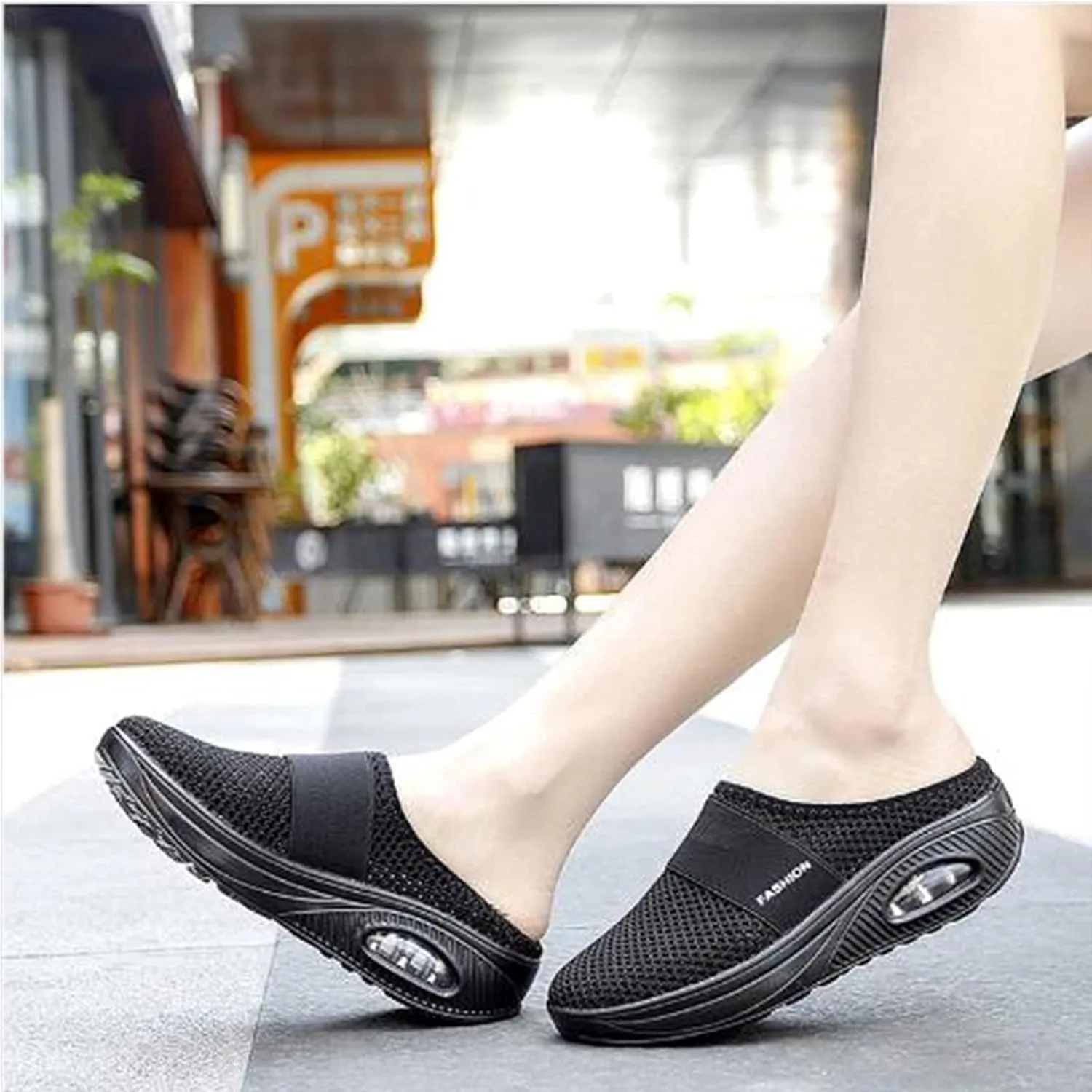Women's Air Cushioned Arch Support Walking Shoes Mesh Orthopedic Diabetic Slippers Summer Slip-On Mule Sneakers Breathable Slippers Closed Toe Slides Outdoor Going Out Lounge